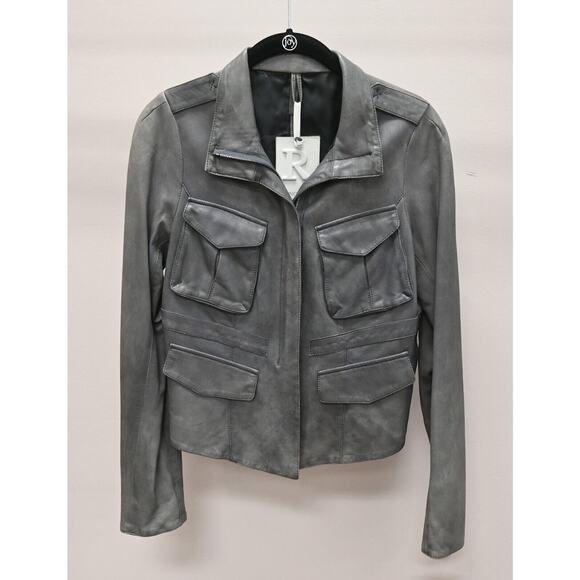 Roncarati | Gray Leather Moto Zip Jacket Size: 42 / Approx. US 8 - Picture 1 of 16
